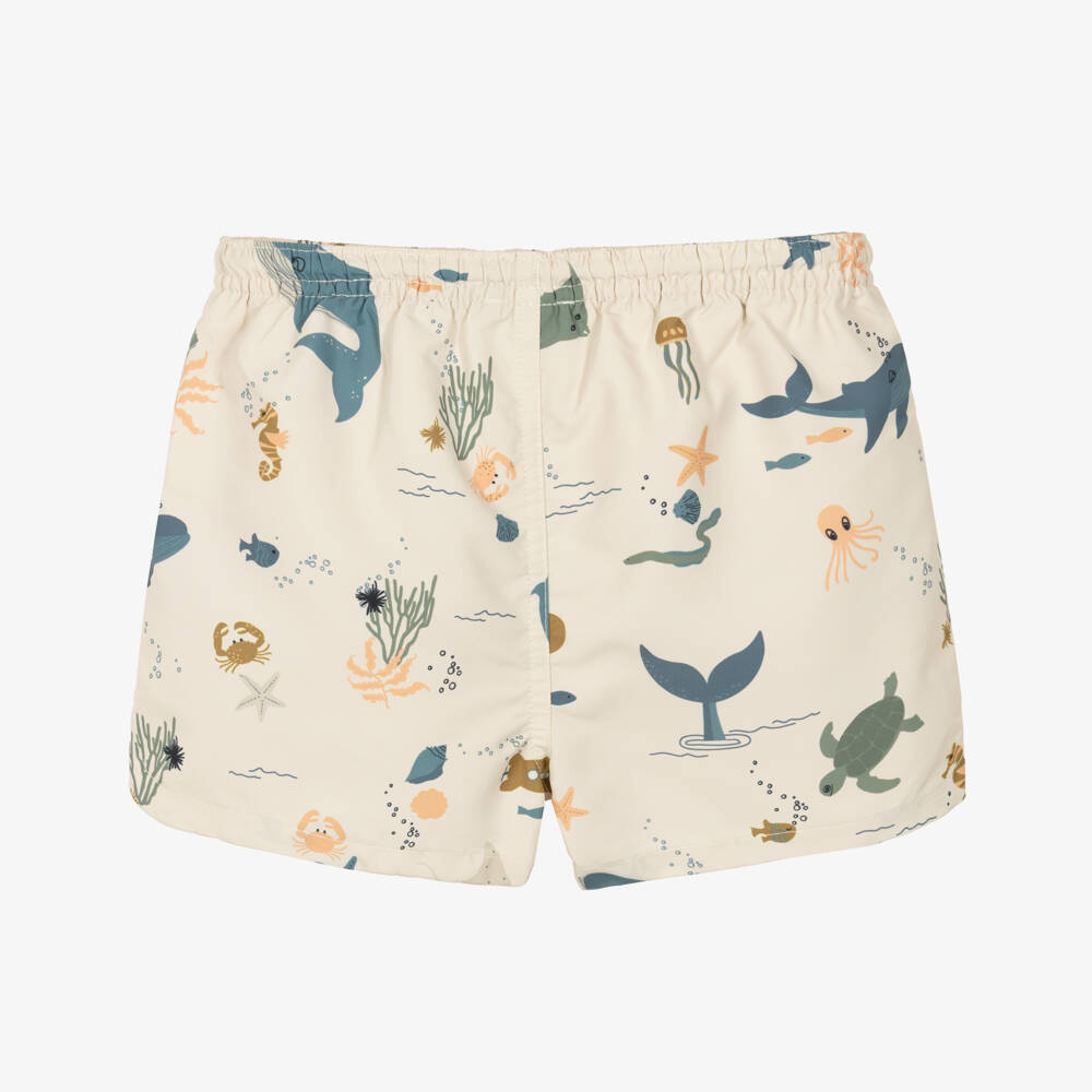 Liewood-Boys Beige Swim Shorts with Sea Creatures Print | Childrensalon Outlet