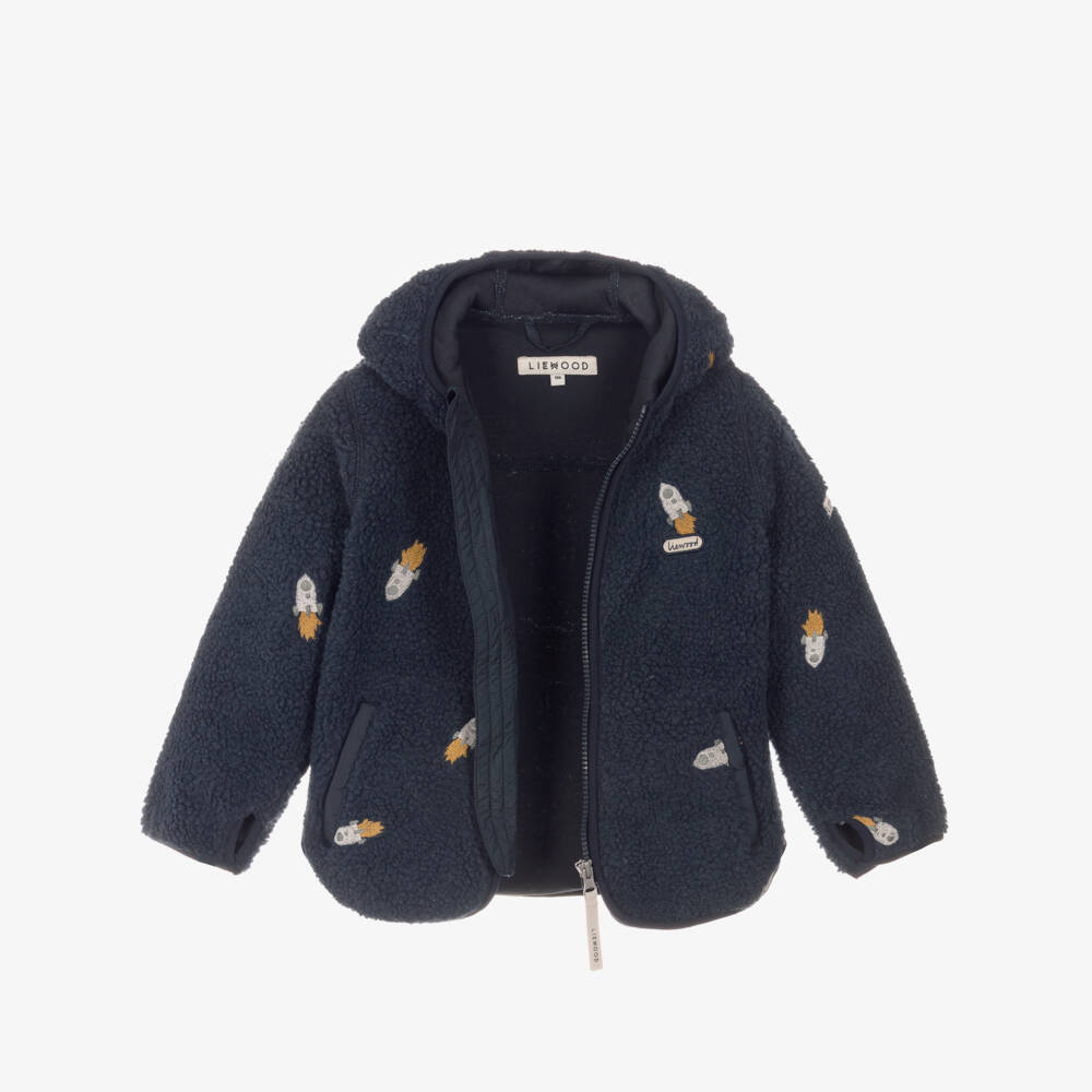 Liewood-Boys Blue Hooded Teddy Fleece Jacket | Childrensalon Outlet