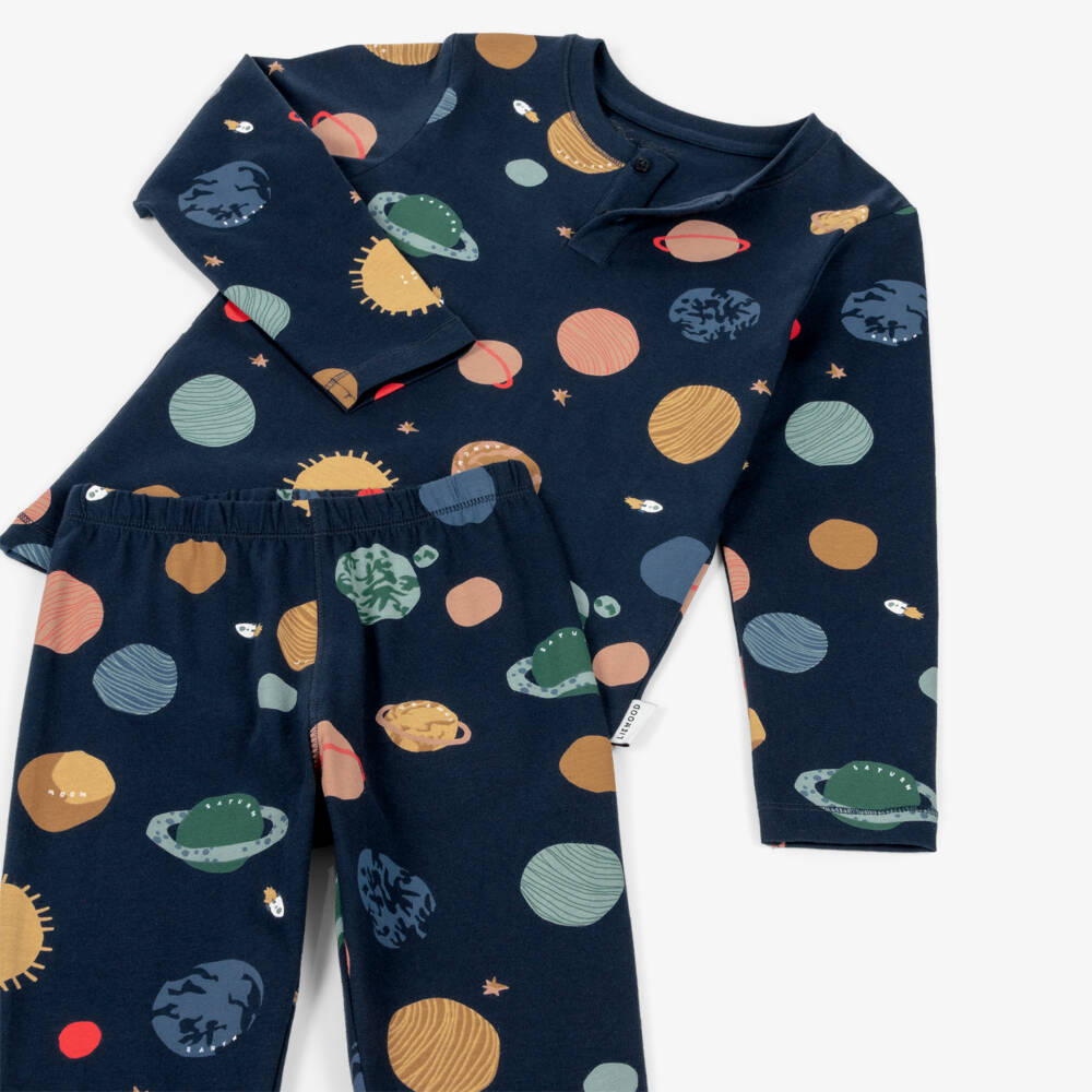Liewood-Boys Blue Organic Cotton Planets Pyjamas | Childrensalon Outlet