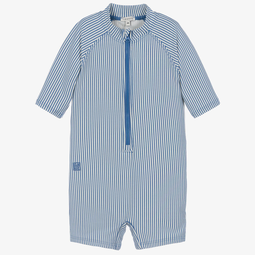 Liewood-Boys Blue & White Stripe Sun Suit | Childrensalon Outlet