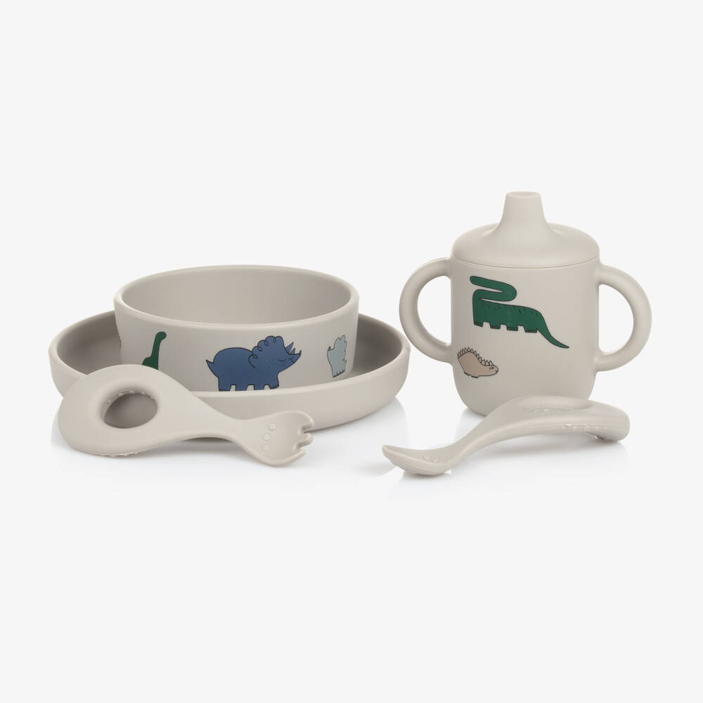 Liewood-Boys Dinosaur Dining Set Grey | Childrensalon Outlet
