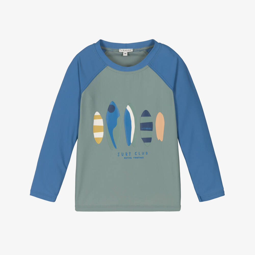 Liewood-Boys Green & Blue Surfboard Rash Vest (UPF40+) | Childrensalon Outlet