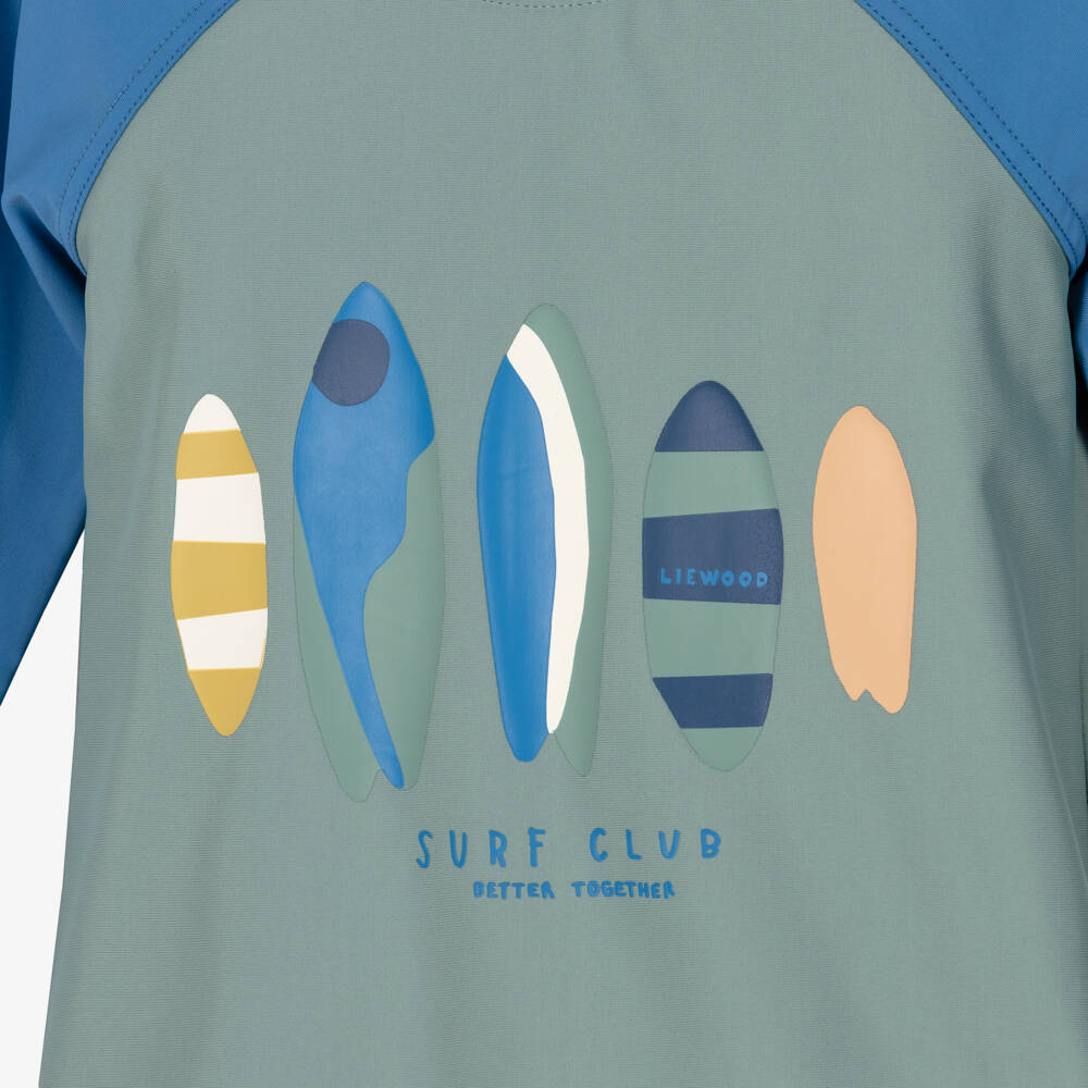 Liewood-Boys Green & Blue Surfboard Rash Vest (UPF40+) | Childrensalon Outlet