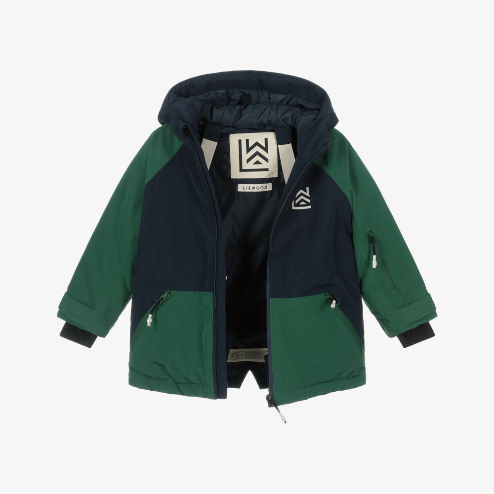 Liewood-Boys Green & Navy Blue Technical Ski Jacket | Childrensalon Outlet