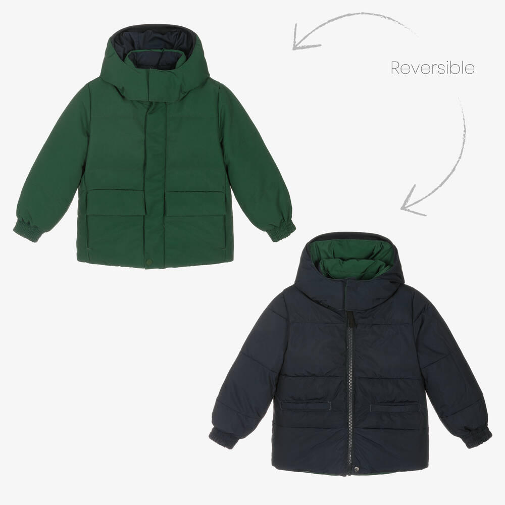 Liewood - Boys Green Reversible Down Coat | Childrensalon