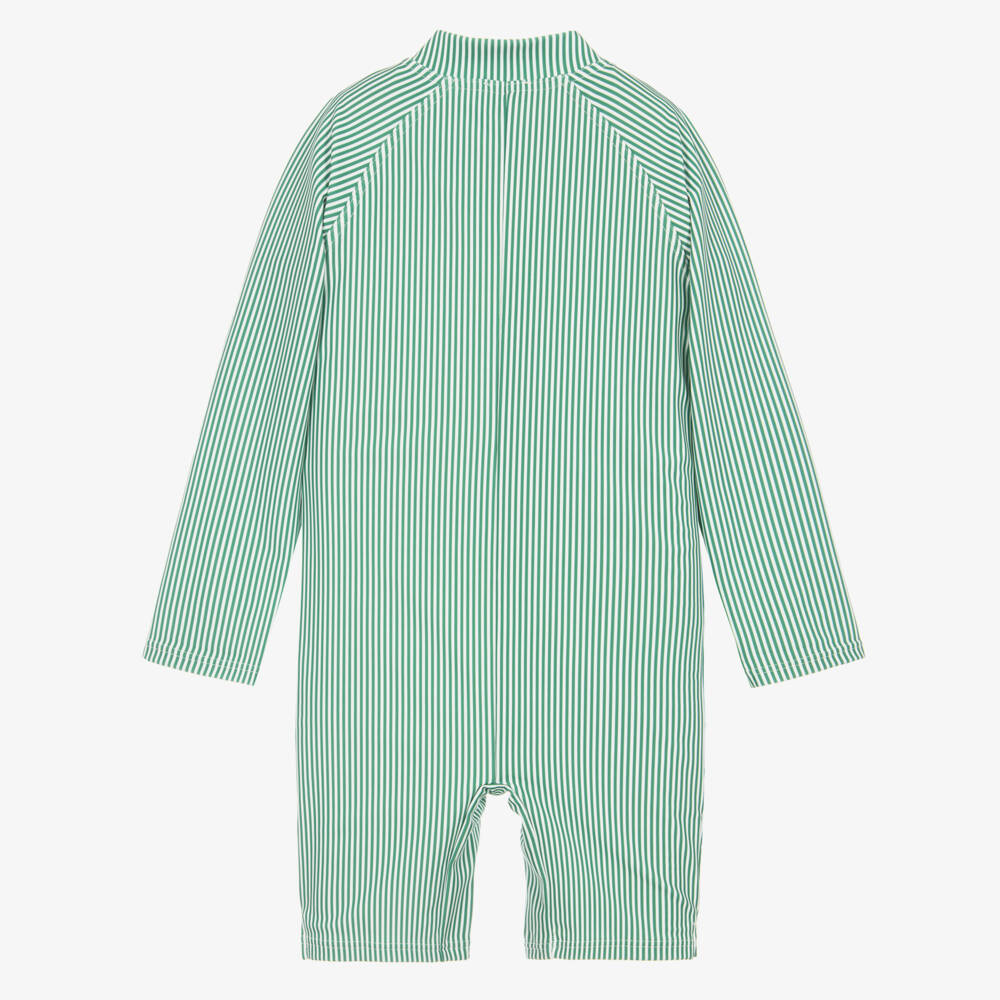 Liewood-Boys Green & White Stripe UV40+ Sunsuit | Childrensalon Outlet