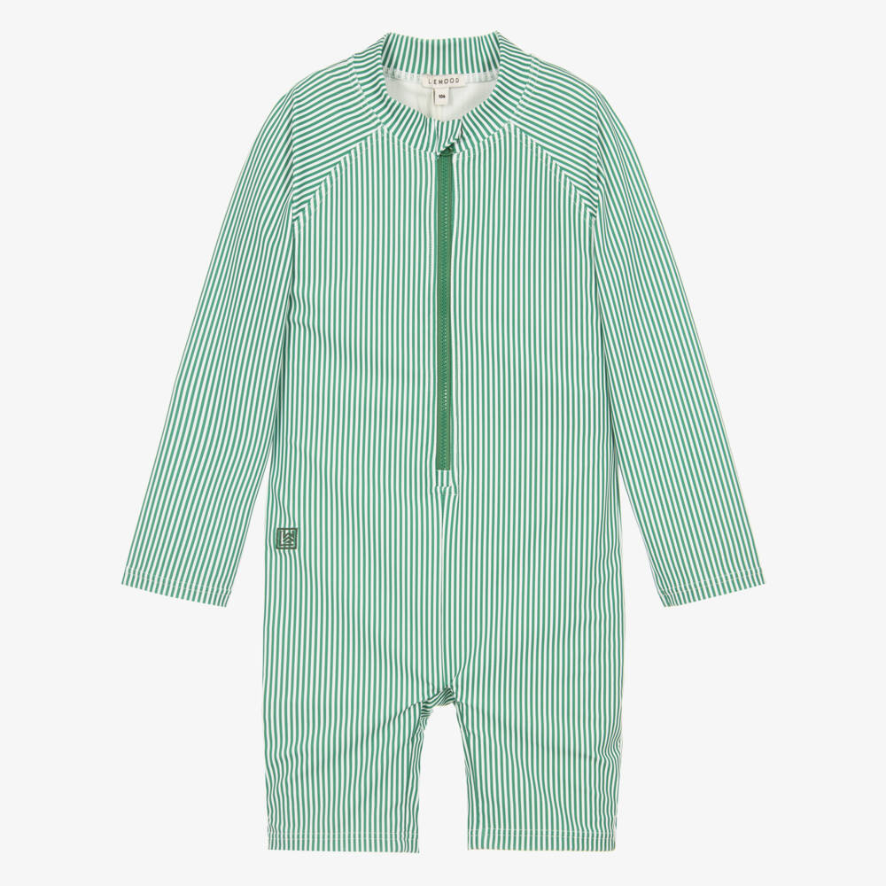 Liewood-Boys Green & White Stripe UV40+ Sunsuit | Childrensalon Outlet