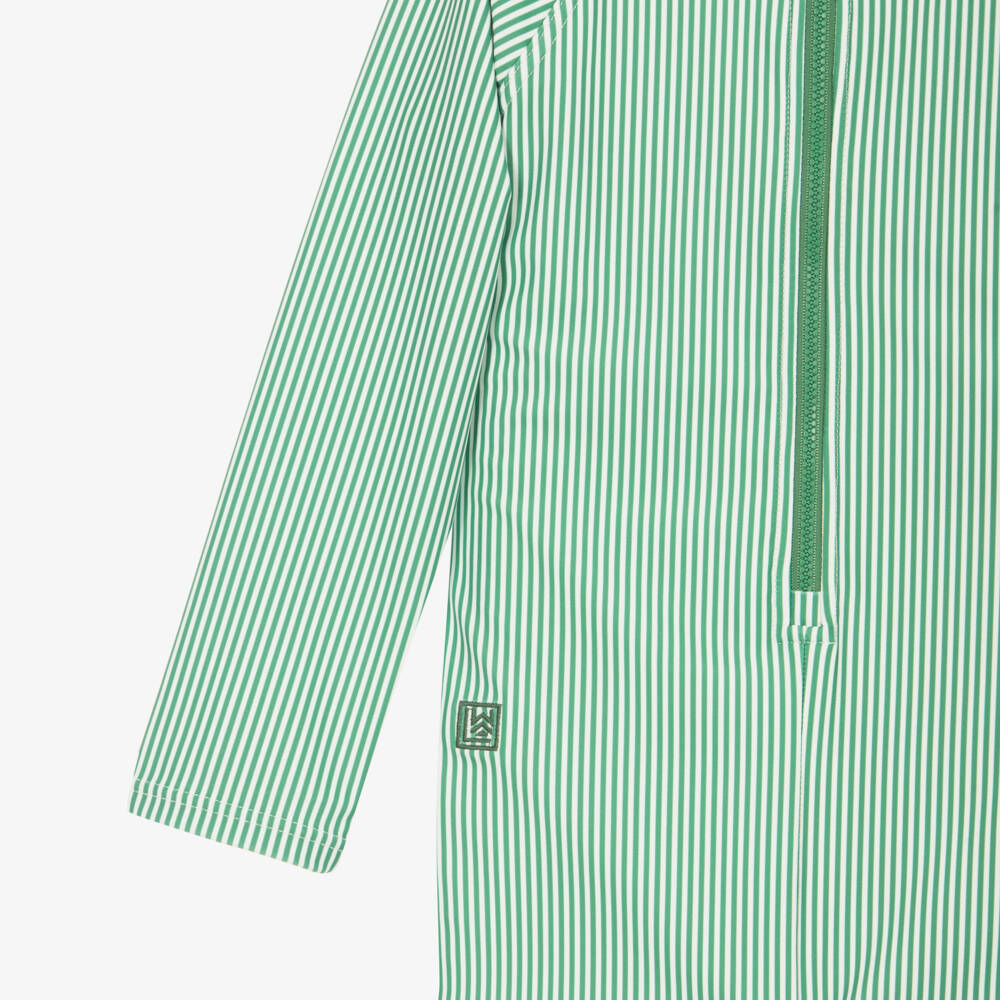 Liewood-Boys Green & White Stripe UV40+ Sunsuit | Childrensalon Outlet