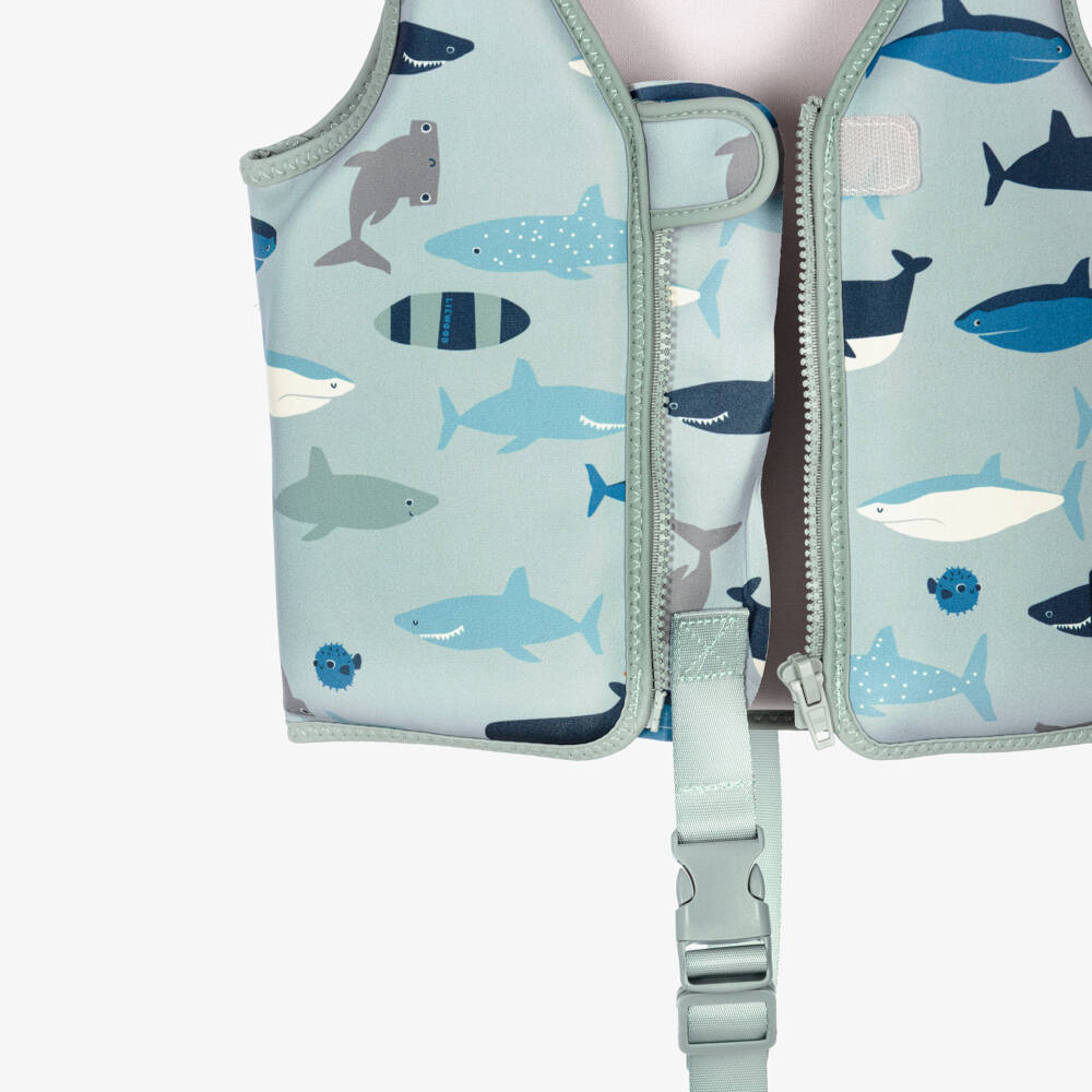 Liewood-Boys Grey-Blue Shark Print Float Vest | Childrensalon Outlet