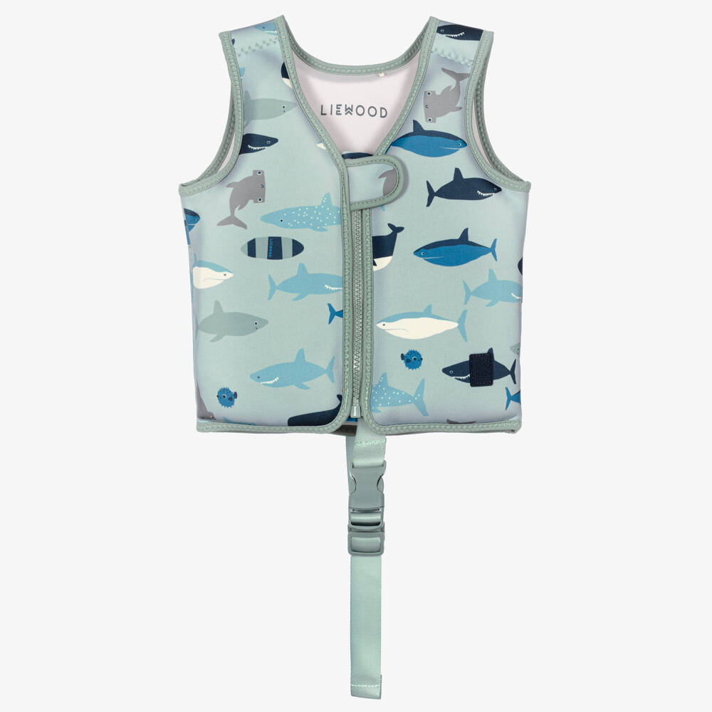 Liewood-Boys Grey-Blue Shark Print Float Vest | Childrensalon Outlet