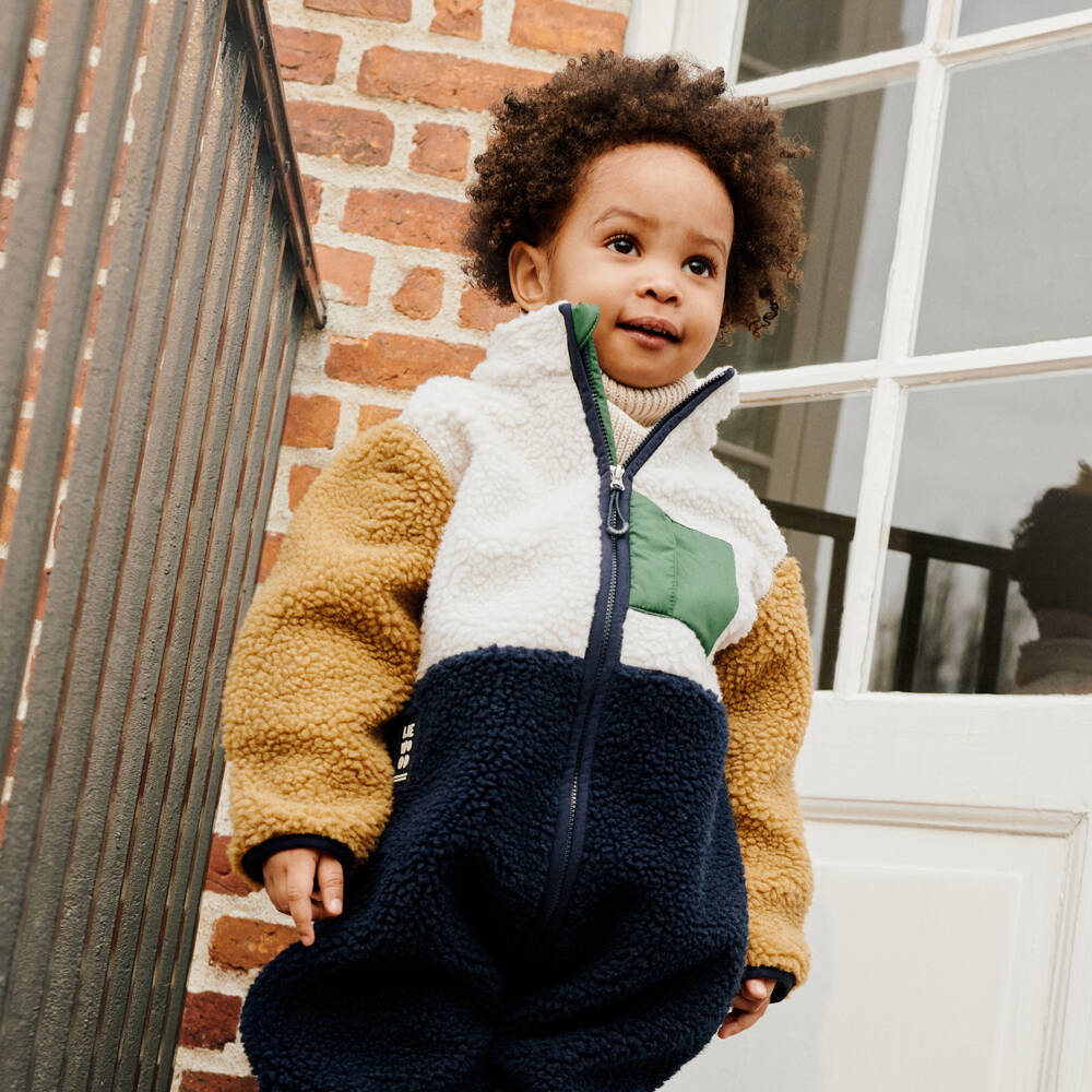 Liewood-Boys Ivory & Blue Fleece Zip-Up Pramsuit | Childrensalon Outlet