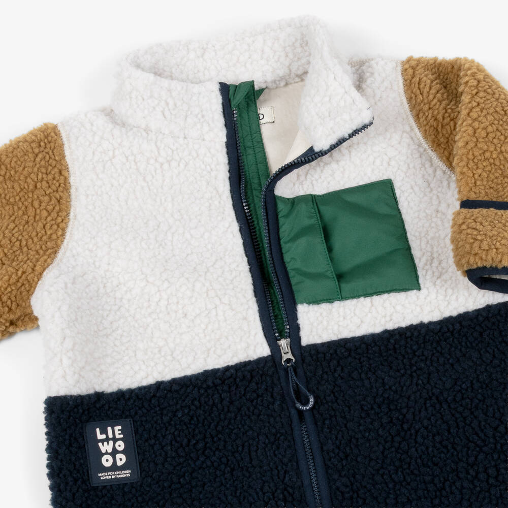 Liewood-Boys Ivory & Blue Fleece Zip-Up Pramsuit | Childrensalon Outlet