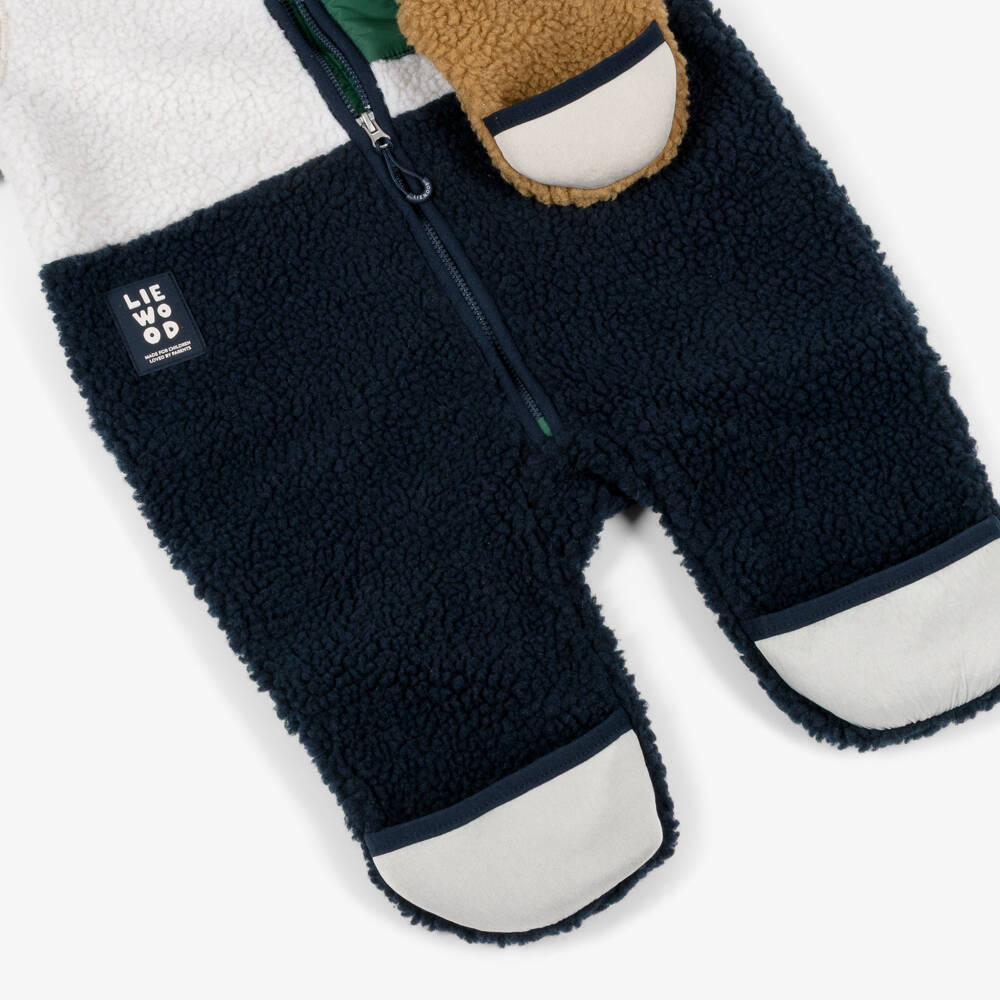 Liewood-Boys Ivory & Blue Fleece Zip-Up Pramsuit | Childrensalon Outlet