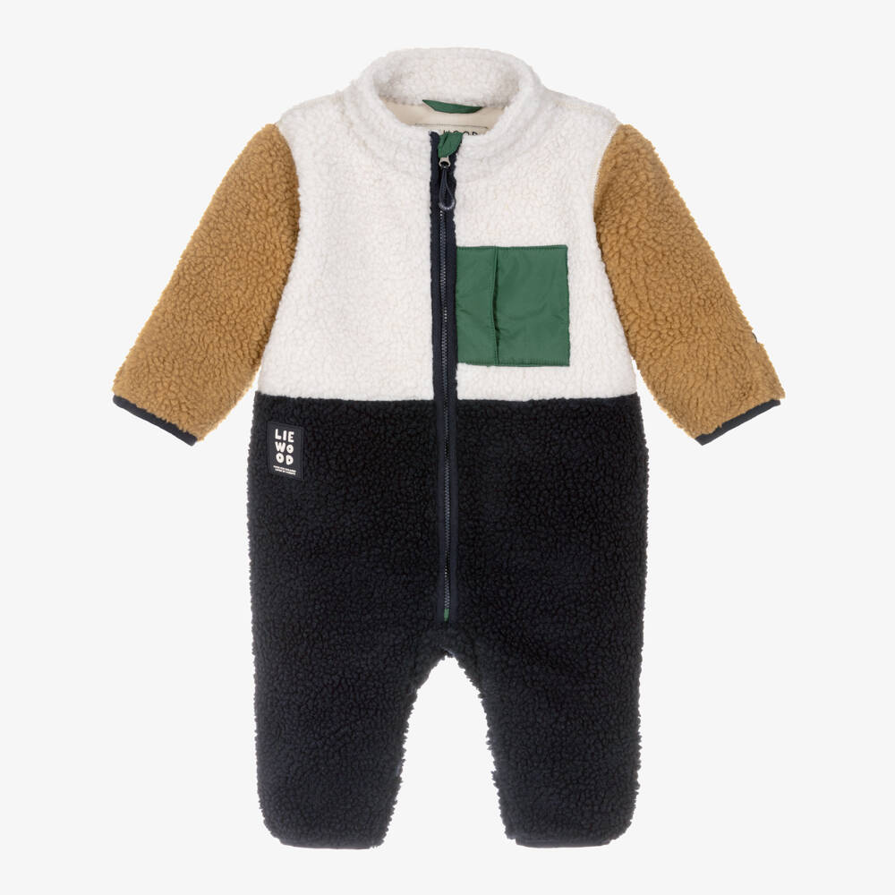 Liewood-Boys Ivory & Blue Fleece Zip-Up Pramsuit | Childrensalon Outlet