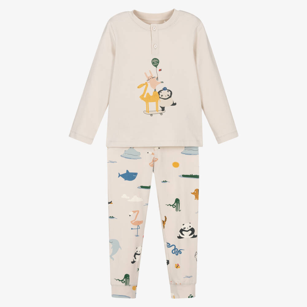 Liewood-Boys Ivory Cotton Pyjamas with Animal Print | Childrensalon Outlet
