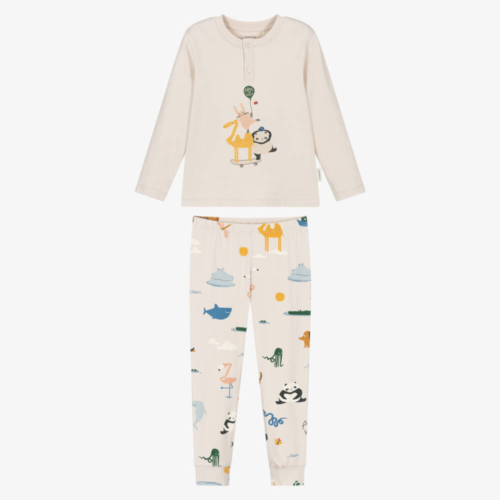 Liewood-Boys Ivory Cotton Pyjamas with Animal Print | Childrensalon Outlet