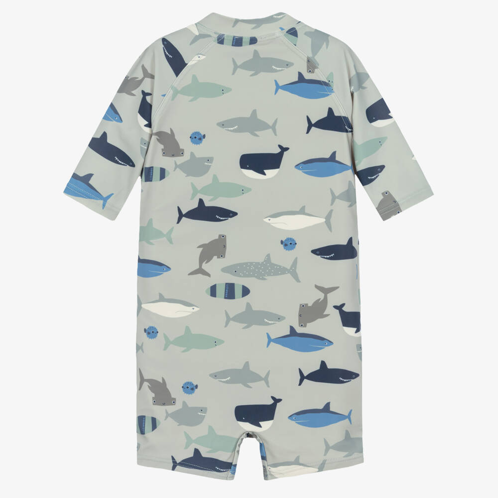 Liewood-Boys Pale Green Sharks Sun Suit | Childrensalon Outlet