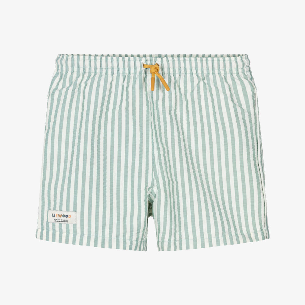 Liewood-Boys Seersucker Green Striped Shorts | Childrensalon Outlet