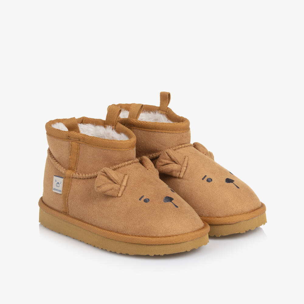Liewood-Brown Alban Bear Shoes with 3D Ears & Embroidered Face | Childrensalon Outlet