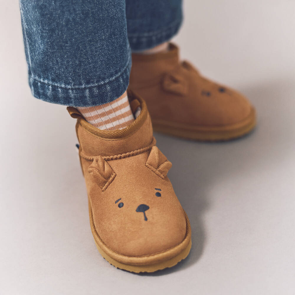 Liewood-Brown Alban Bear Shoes with 3D Ears & Embroidered Face | Childrensalon Outlet