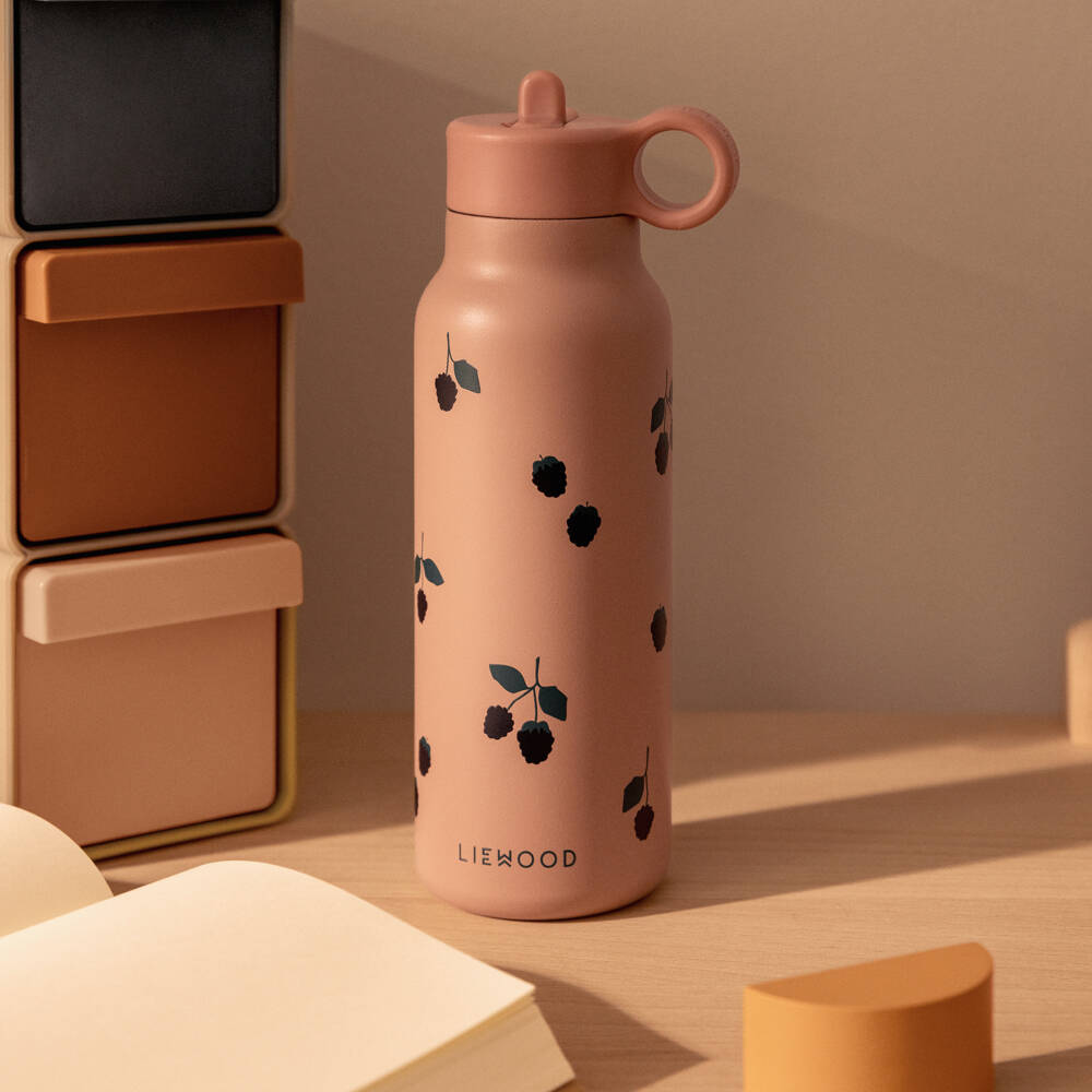 Liewood-Dusky Pink Blackberry Print Water Bottle (19cm) | Childrensalon Outlet