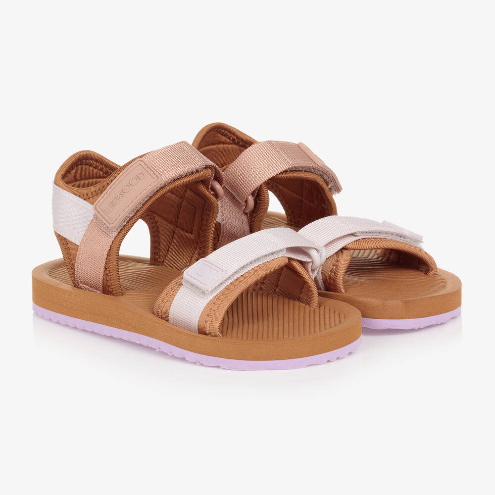 Girls Brown Pink Velcro Sandals