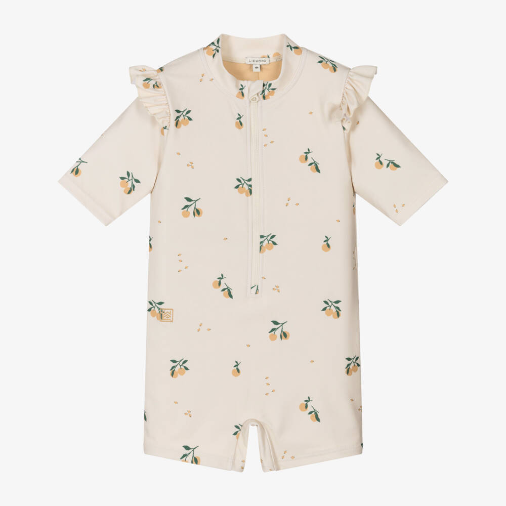 Liewood-Girls Creamy Peach Patterned Swimwear | Childrensalon Outlet