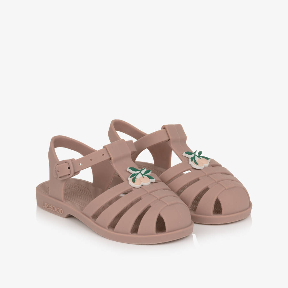 Liewood-Girls Dark Rose Pink Jelly Sandals with Cherry Motifs | Childrensalon Outlet