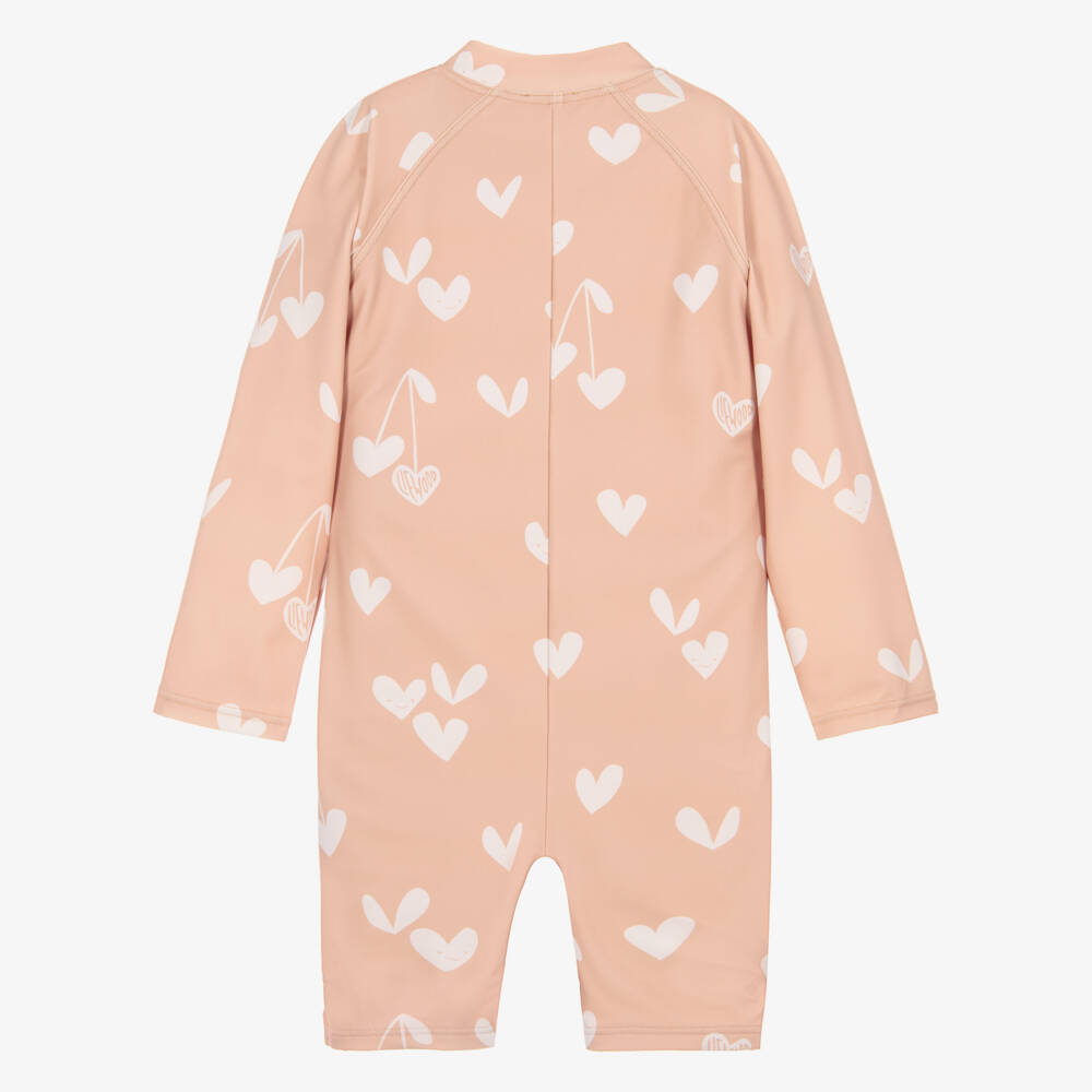 Liewood-Girls Dusky Pink Heart Print Sun Suit (UPF40+) | Childrensalon Outlet