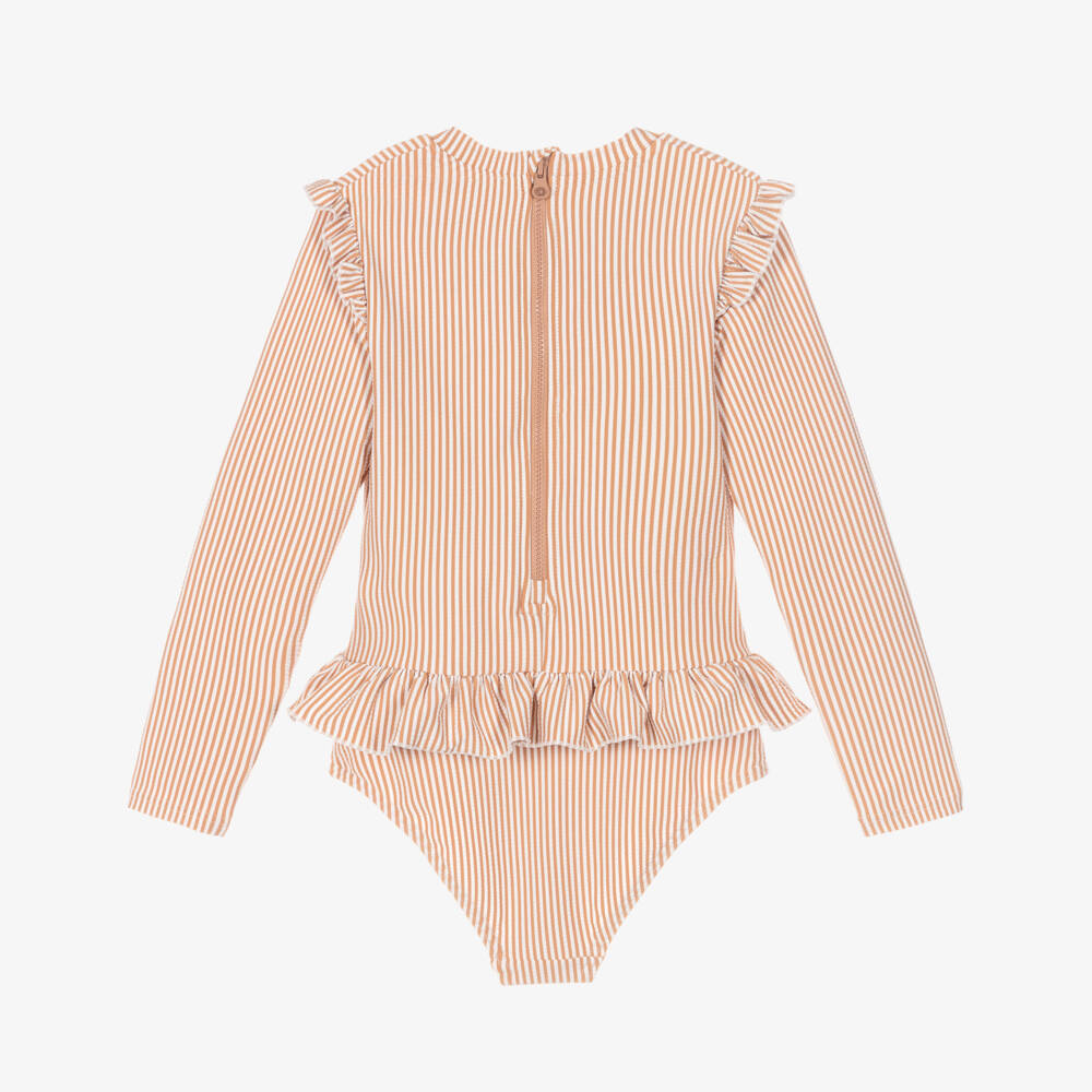 Liewood-Girls Dusky Pink Stripe Long Sleeve Swimsuit | Childrensalon Outlet