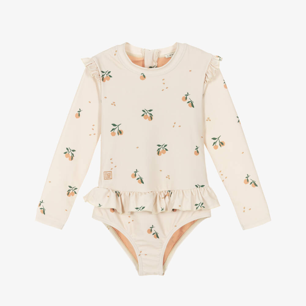 Liewood-Girls Ivory Swimsuit with Peach Print | Childrensalon Outlet