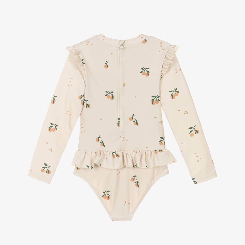 Liewood-Girls Ivory Swimsuit with Peach Print | Childrensalon Outlet