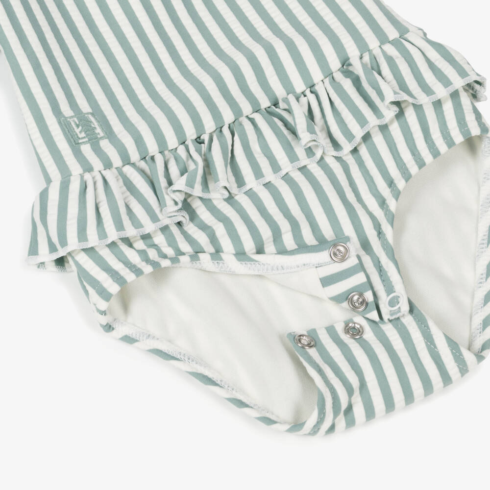 Liewood-Girls Mint Seersucker Ruffle Swimsuit | Childrensalon Outlet