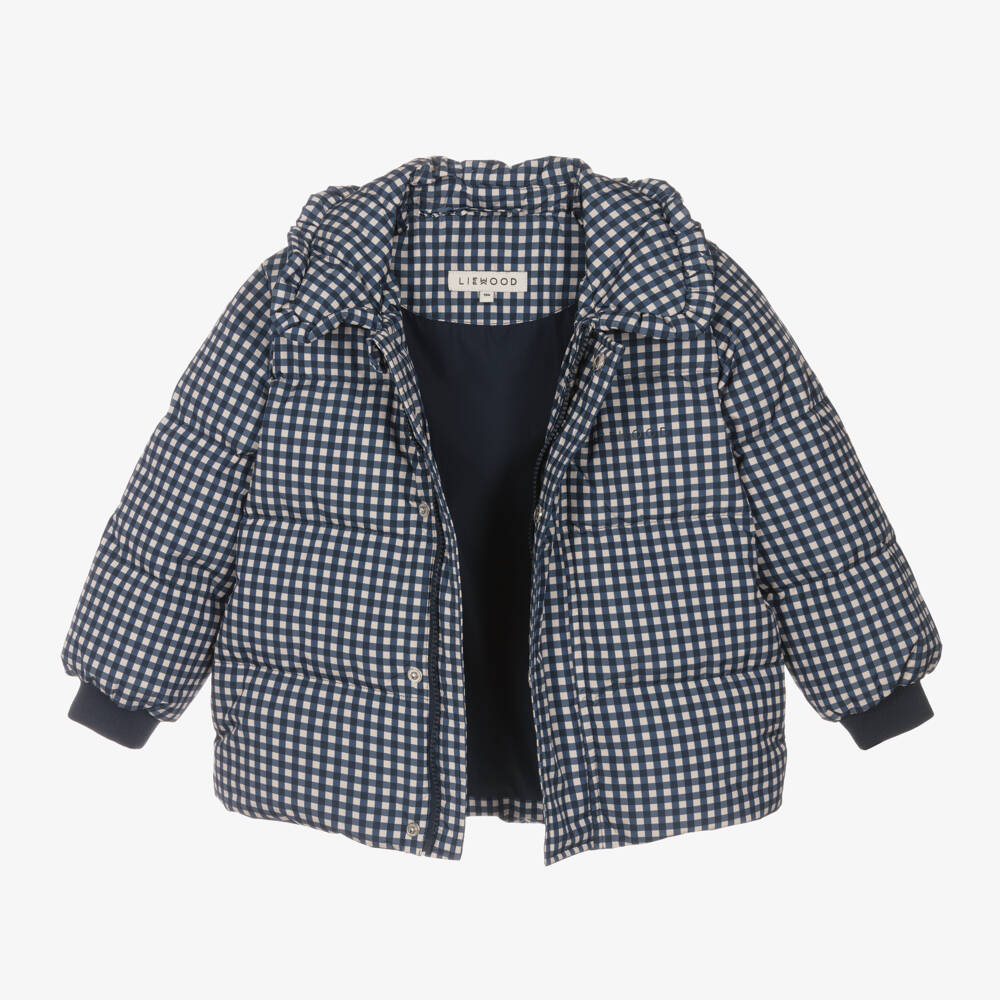Liewood-Girls Navy Checked Padded Jacket | Childrensalon Outlet