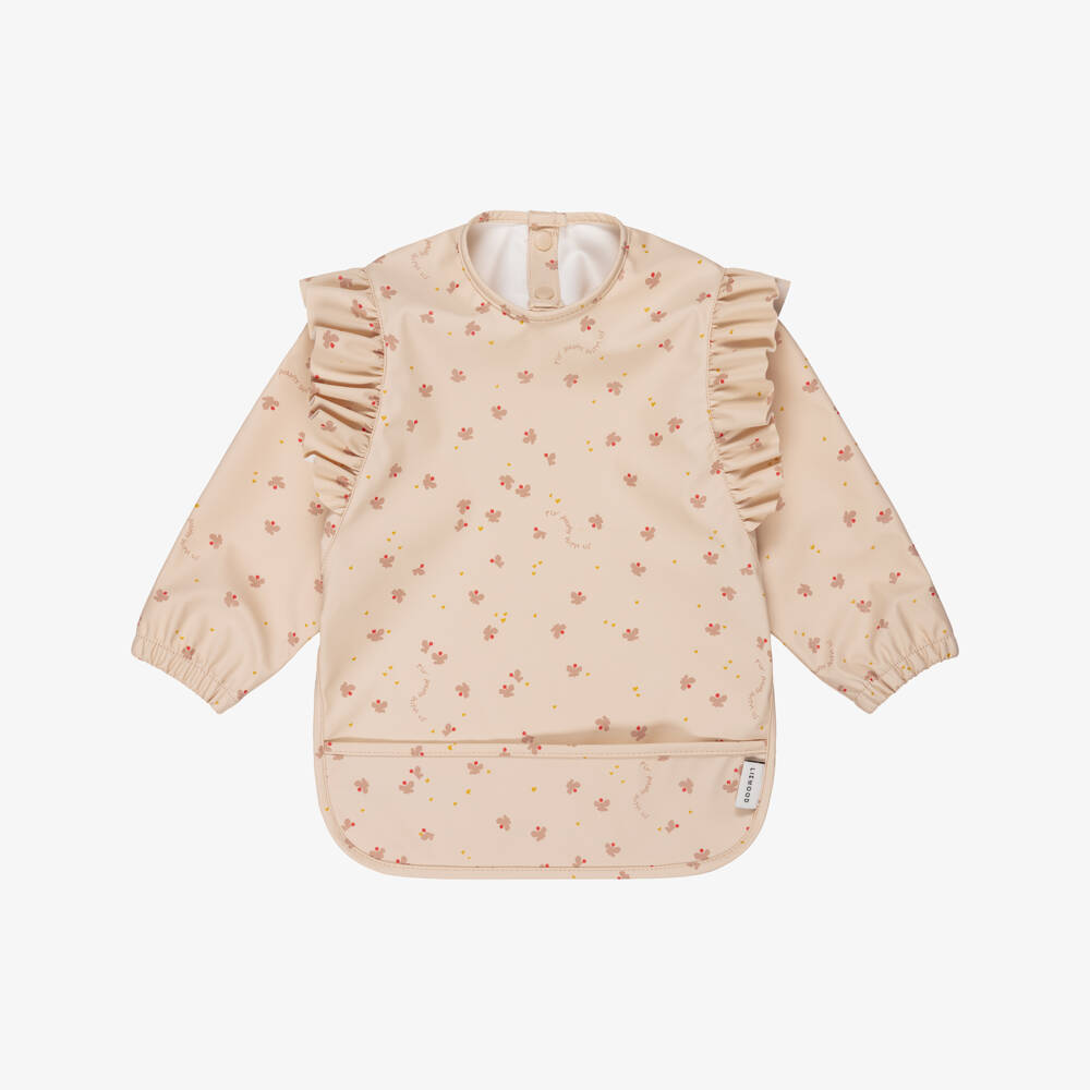Liewood-Girls Pink Butterfly Apron Bib with Ruffles | Childrensalon Outlet