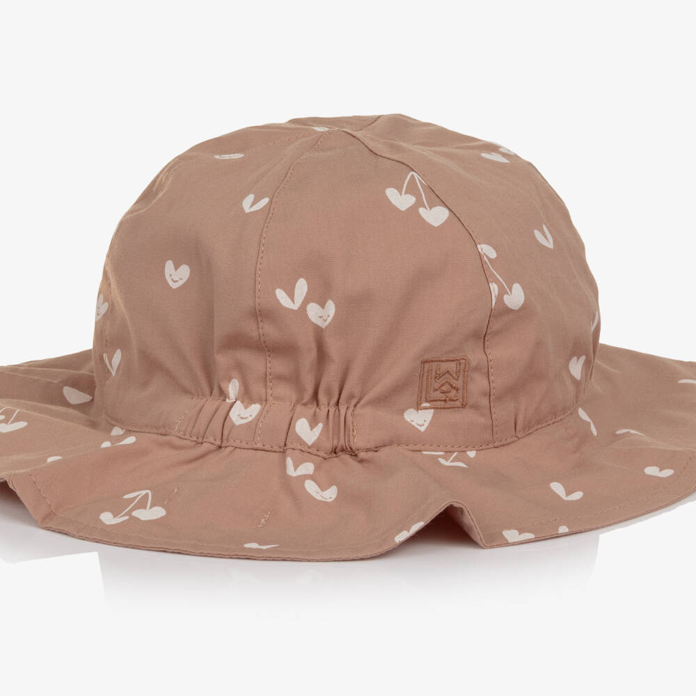Liewood-Girls Pink Cotton Heart Print Reversible Sun Hat | Childrensalon Outlet