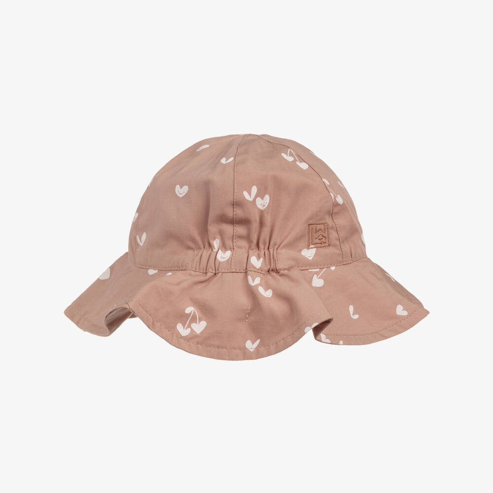 Liewood-Girls Pink Cotton Heart Print Reversible Sun Hat | Childrensalon Outlet