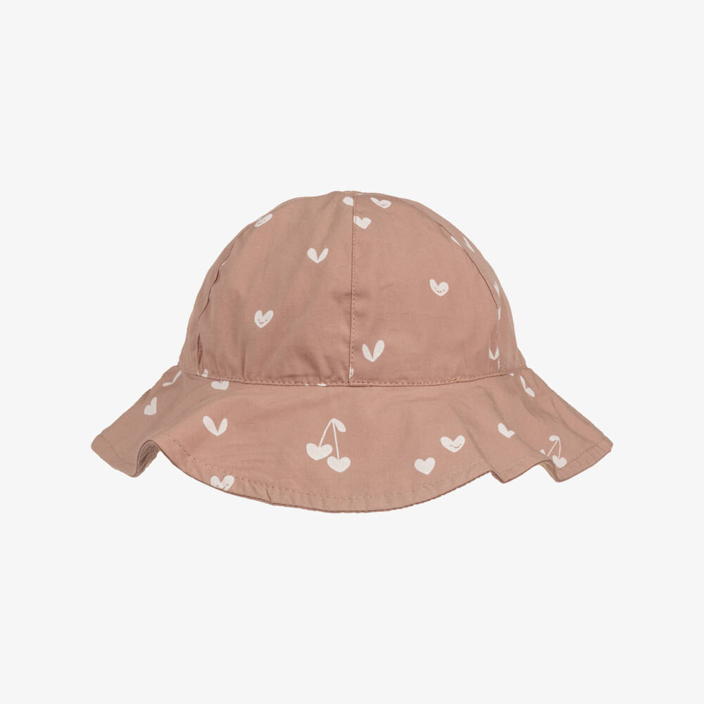 Liewood-Girls Pink Cotton Heart Print Reversible Sun Hat | Childrensalon Outlet