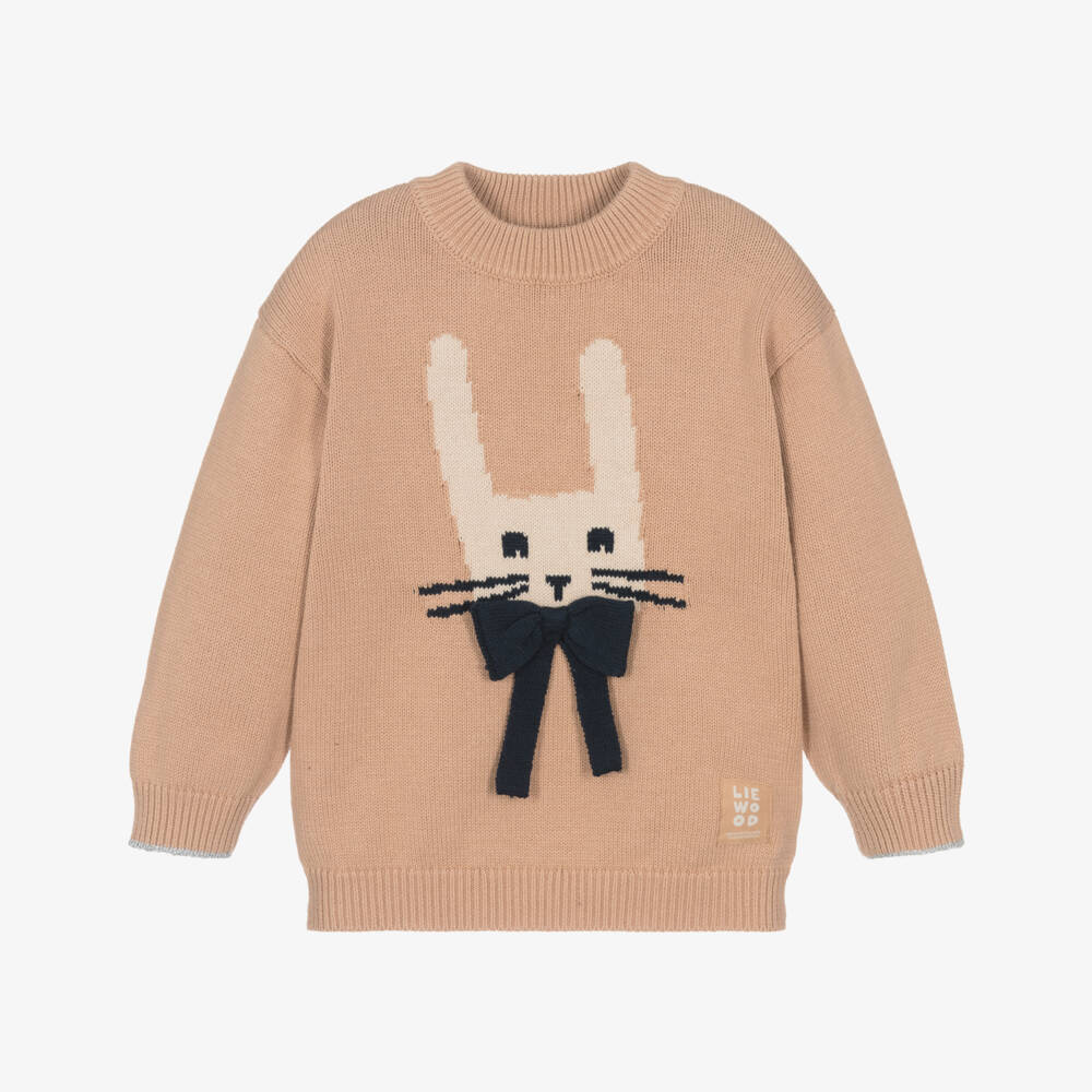 Liewood-Girls Pink Cotton Knit Rabbit Sweater | Childrensalon Outlet