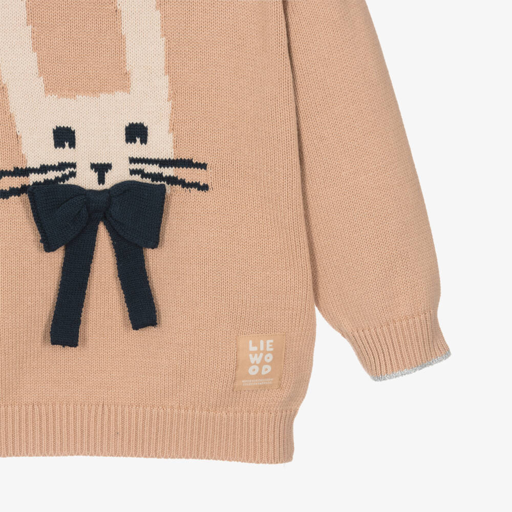 Liewood-Girls Pink Cotton Knit Rabbit Sweater | Childrensalon Outlet