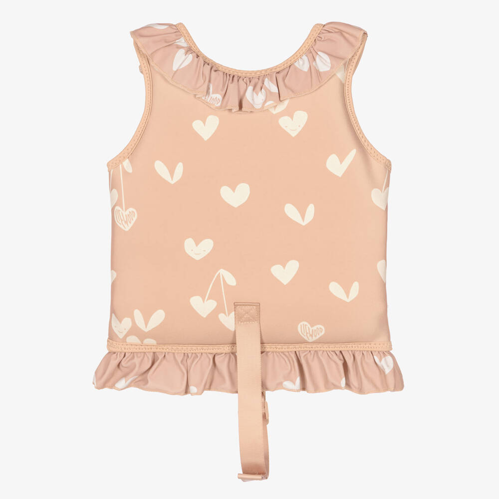 Liewood-Girls Pink Heart Print Float Vest With Frilly Trims | Childrensalon Outlet