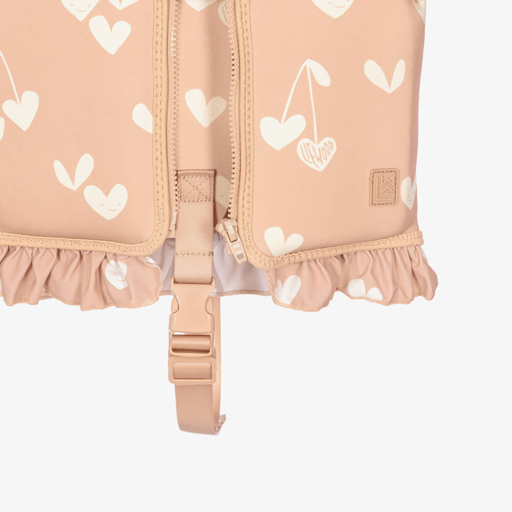 Liewood-Girls Pink Heart Print Float Vest With Frilly Trims | Childrensalon Outlet