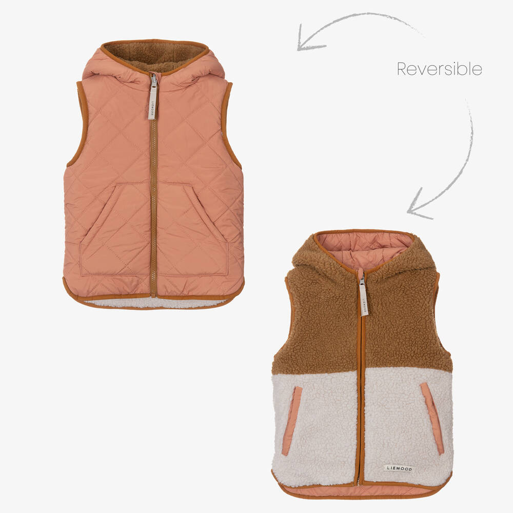 Liewood - Girls Pink Quilted Reversible Gilet | Childrensalon