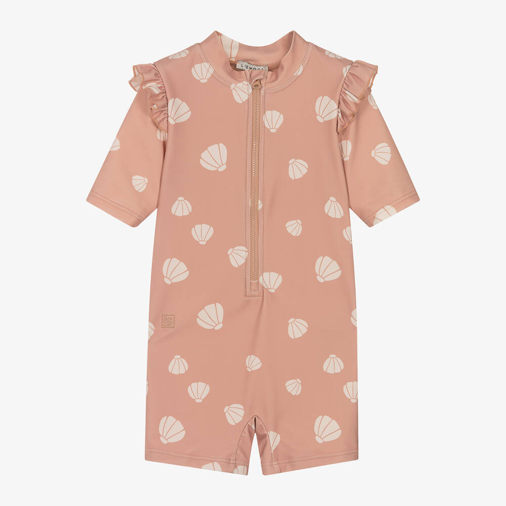 Liewood-Girls Pink Shell Print Sun Suit (UPF40+) | Childrensalon Outlet