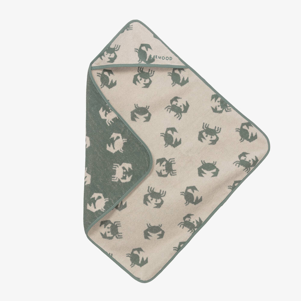 Liewood-Green & Beige Cotton Hooded Baby Towel (70cm) | Childrensalon Outlet