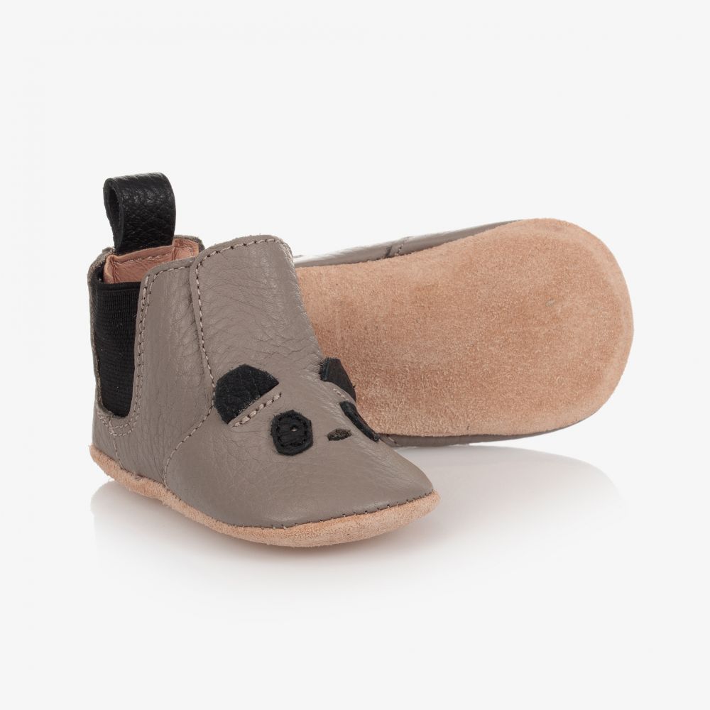 Liewood - Graue Krabbelschuhe aus Leder | Childrensalon