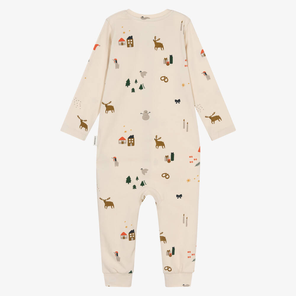 Liewood-Ivory Organic Cotton Babygrow with Christmas Motifs | Childrensalon Outlet