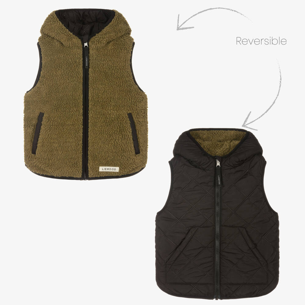 Liewood - Khaki Green Reversible Gilet | Childrensalon