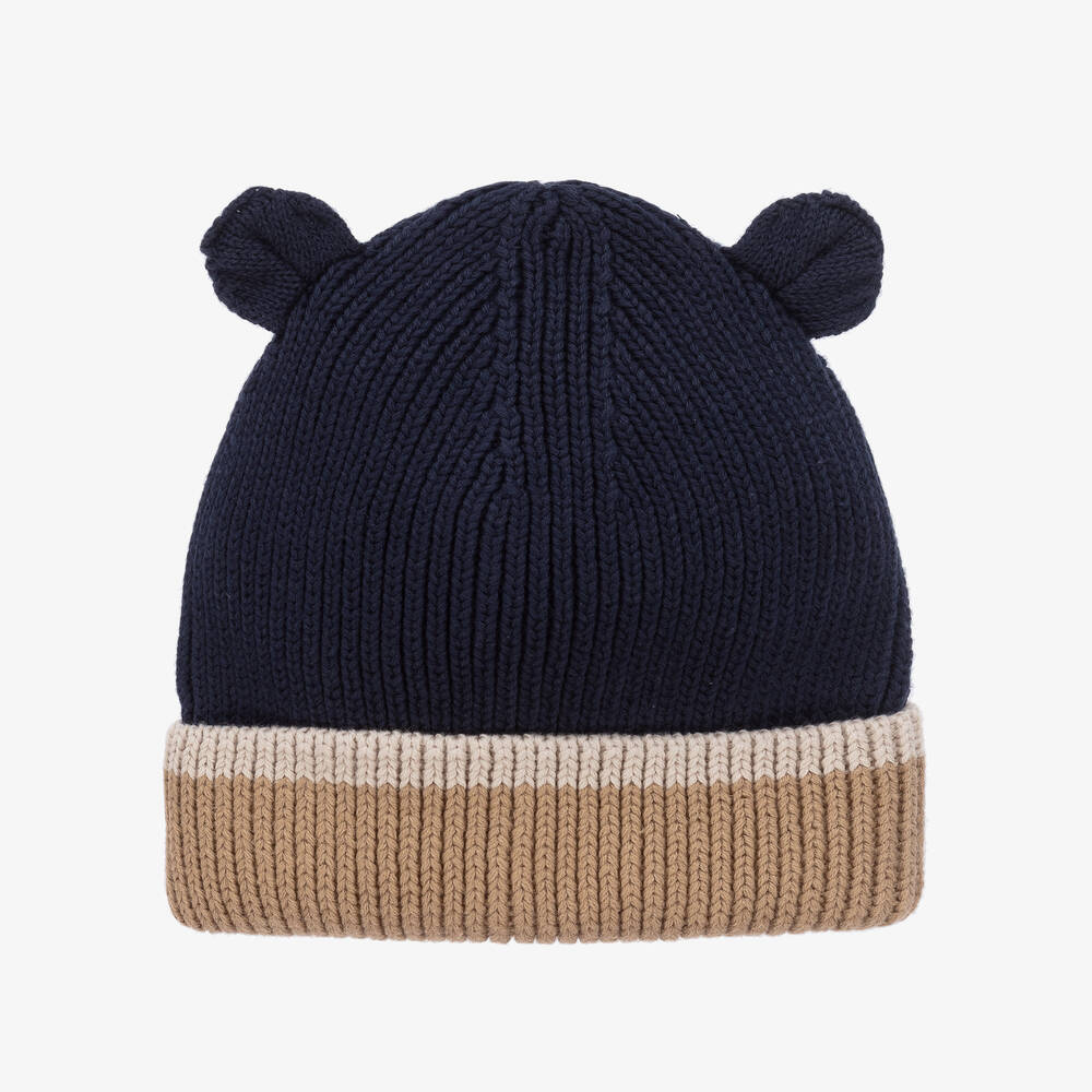 Liewood - Navy Blue & Beige Knitted Beanie Hat | Childrensalon