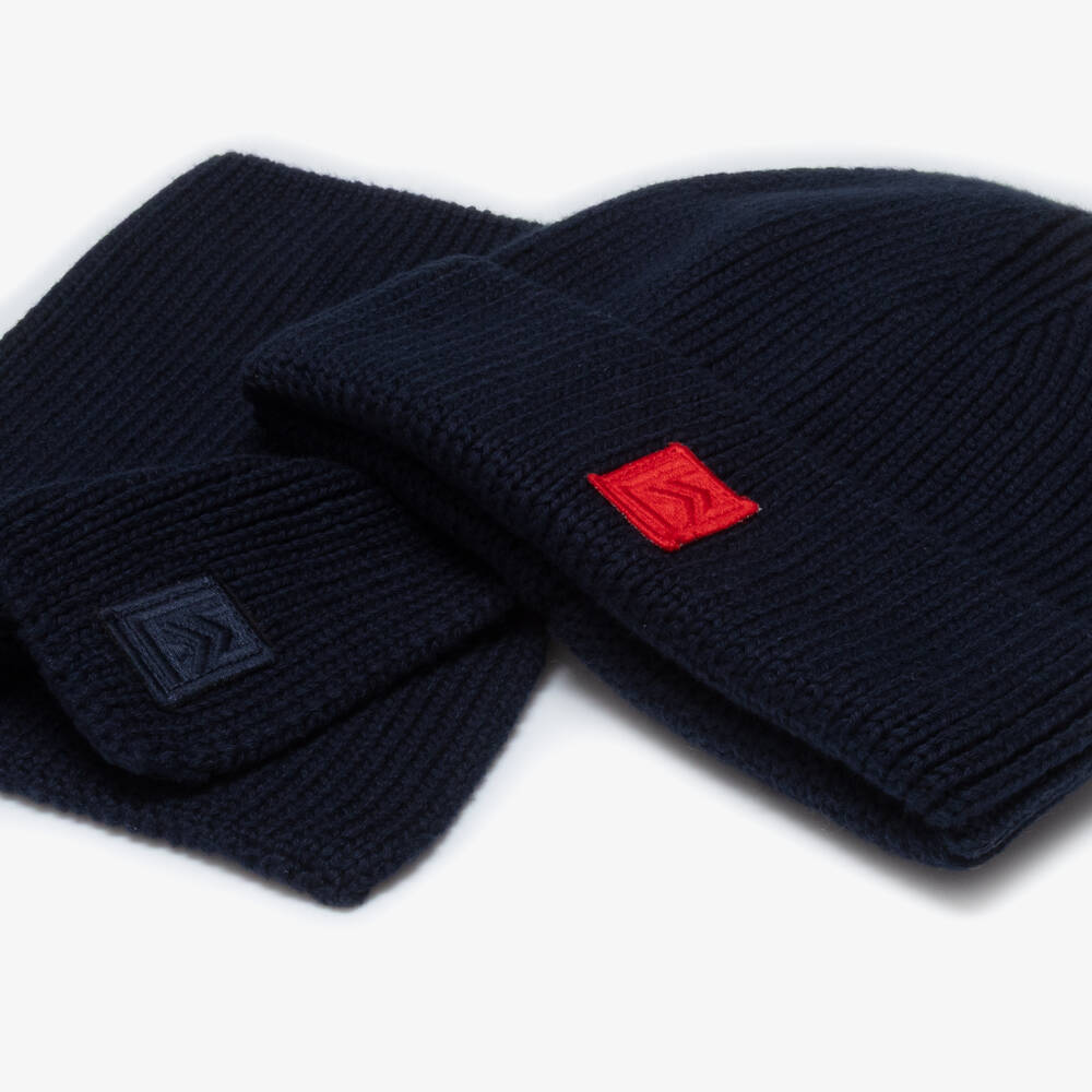 Liewood-Navy Blue Organic Cotton Knitted Hat & Scarf Set | Childrensalon Outlet